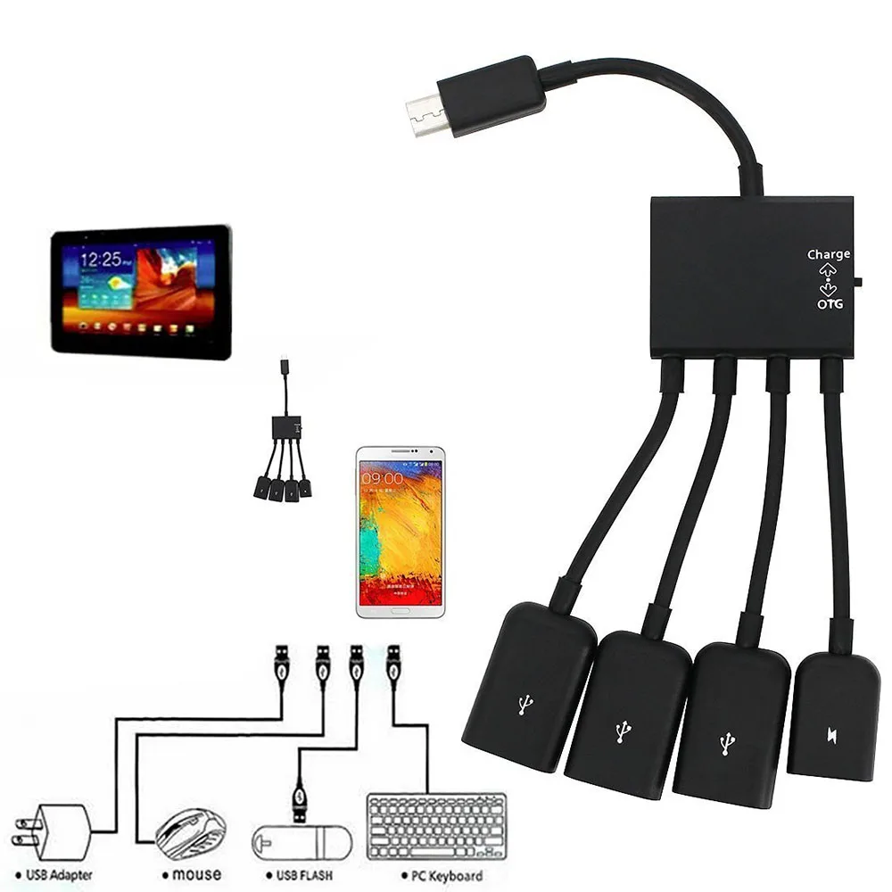 Alternative view of Hot 4 Port Micro USB Type-c Power OTG Extender Hub Cable Black For Android Tablet Smartphone U disk Mouse Accessories