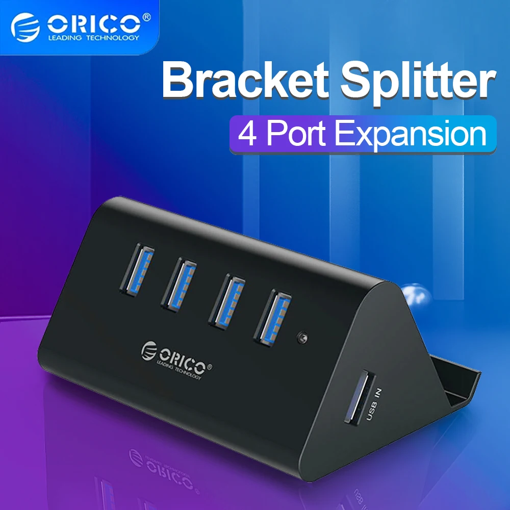ORICO USB HUB High Speed Mini 4 Port USB 3.0 HUB for Desktop Laptop with Phone and Tablet Stand Computer Accessories Black