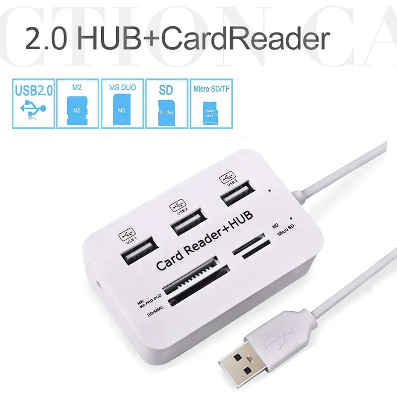 Alternative view of USB Hub 2.0 3 Ports TF Micro SD Card Reader Slot USB Combo Multi All In One USB Splitter Cables For Laptop Macbook Accessories