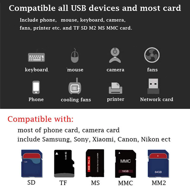 USB Hub 2.0 3 Ports TF Micro SD Card Reader Slot USB Combo Multi All In One USB Splitter Cables For Laptop Macbook Accessories