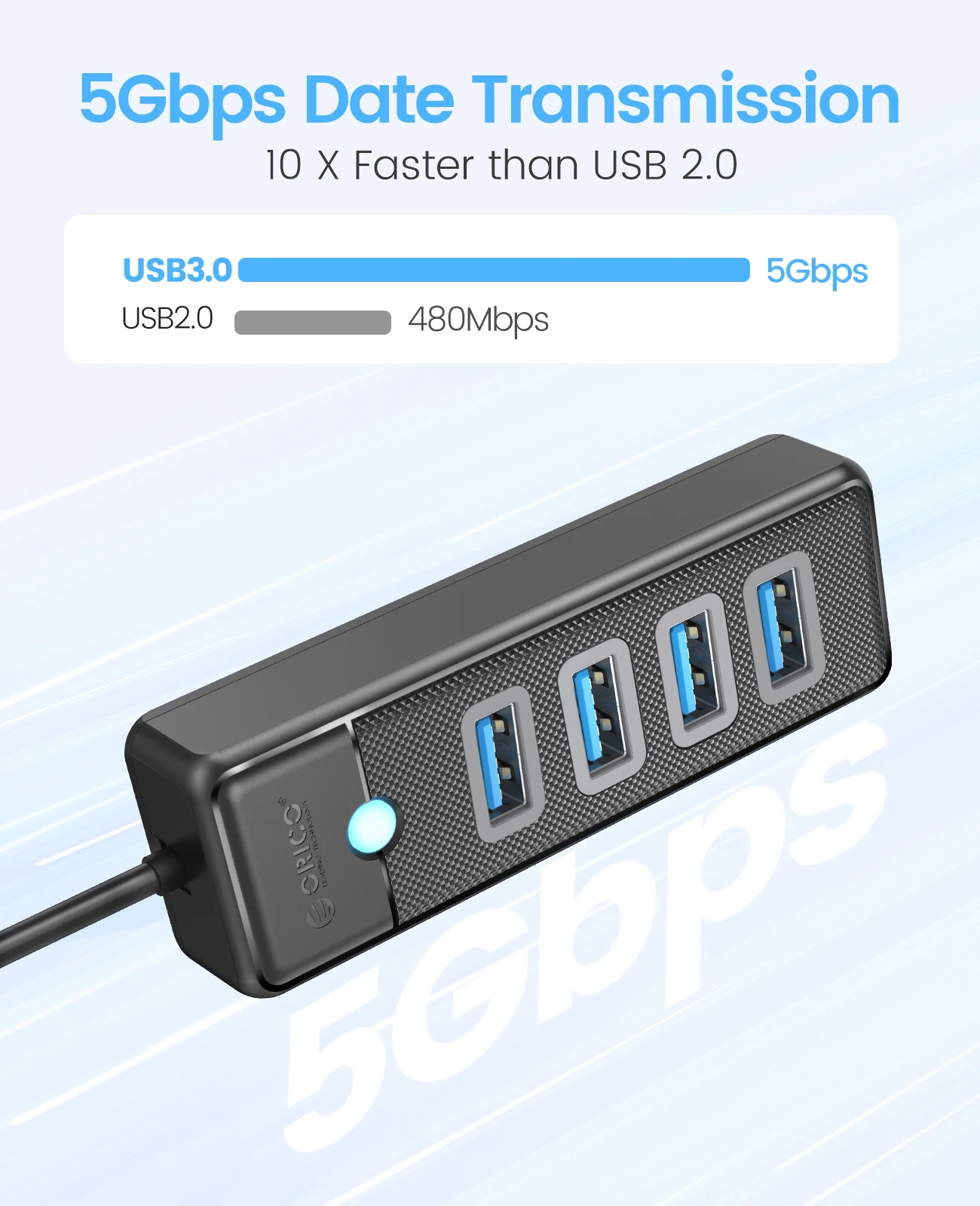 Alternative view of ORICO 4 Ports USB 3.0 HUB 5Gbps High Speed Multi Type C Splitter Ultra-Slim OTG Adapter For PC Computer Accessories Macbook Pro