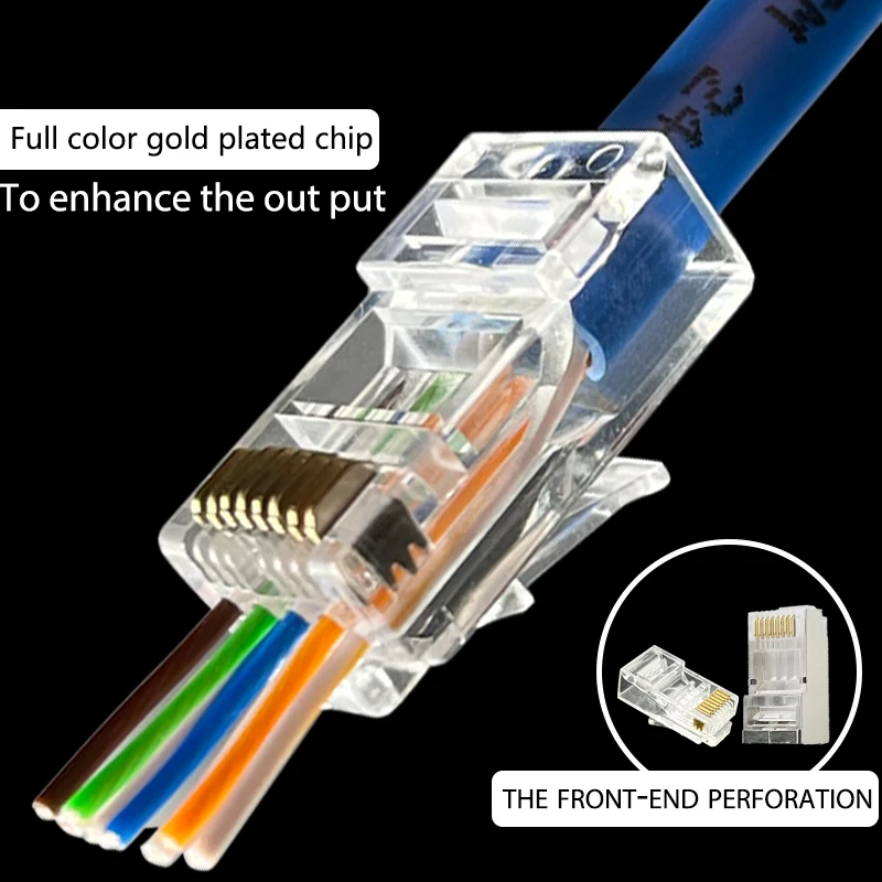Alternative view of COMNEN Cat6/6A Rj45 Connector Passthrough Modular Plug Computer Network UTP/FTP Gold-Plated 1.2/1.1mm Hole End Ethernet Cable