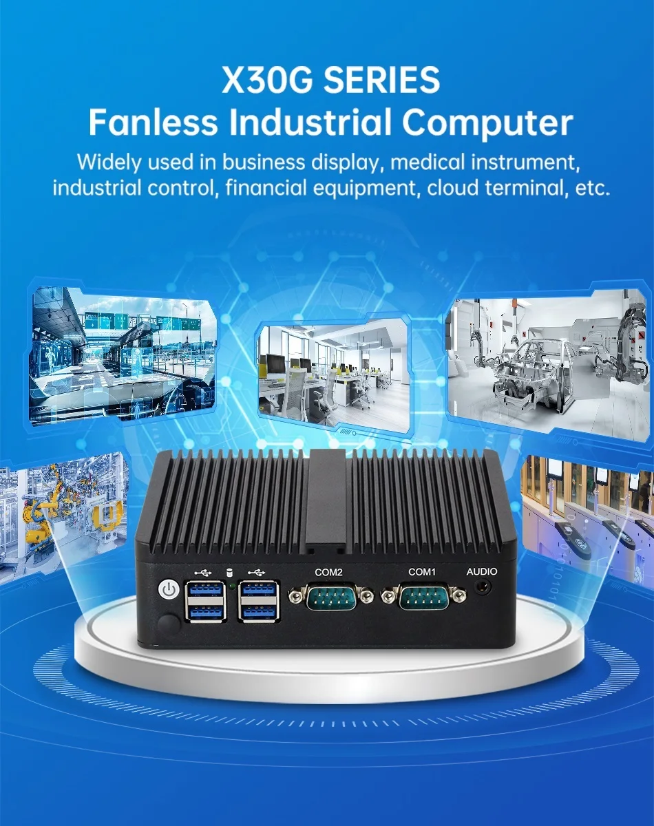 Intel Celeron Fanless Industrial IoT Mini PC J6412 J4125 J1900 2x COM RS232 RS485 2x Gigabit Ethernet Support WiFi 3G 4G SIM
