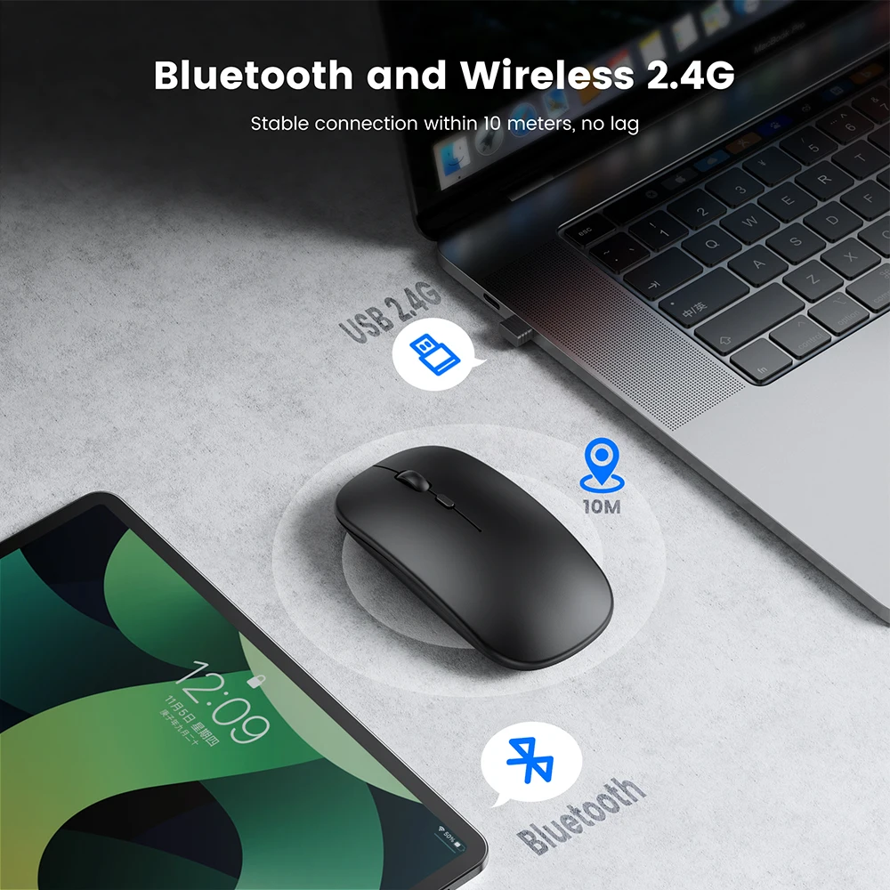 Alternative view of Rechargeable Wireless Mouse Bluetooth Mouse Computer  Ergonomic Mini Usb Mause 2.4Ghz Silent Macbook Optical Mice For Laptop Pc