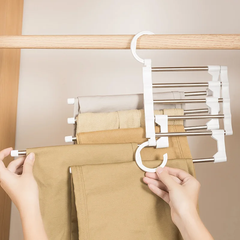 Alternative view of 5 In1 Save Space Pants Hanger Collapsible Towel Tie Hook Multi-functional Clothes Trouser Rack Wardrobe Closet Organizer Storage