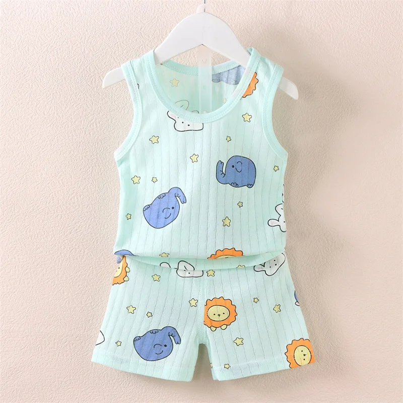 0-4 Years Kids Baby Vest+Shorts 2-Piece Clothing Set Boys Girls Cartoon Unicorn Giraffe Cotton Pajamas Summer Sports Casual Suit