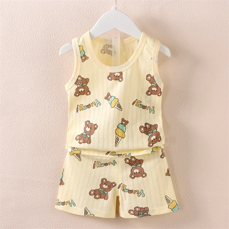 0-4 Years Kids Baby Vest+Shorts 2-Piece Clothing Set Boys Girls Cartoon Unicorn Giraffe Cotton Pajamas Summer Sports Casual Suit