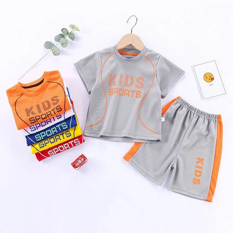 Sports Casual Clothing Suits For Boys Children Summer Solid Color Tops Shorts Two Piece Set Kids New Fashion Loose Tracksuits