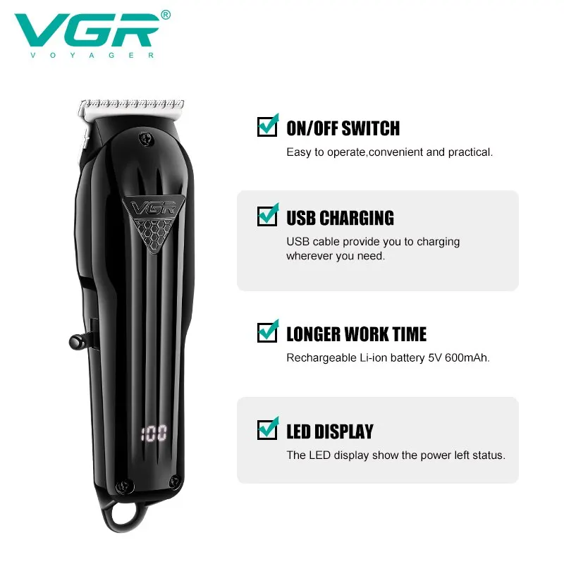 Alternative view of VGR Hair Trimmer Professional Hair Clipper Electric T-Blade Hair Cutting Machine 0mm LED Display Barber Trimmer for Men V-982
