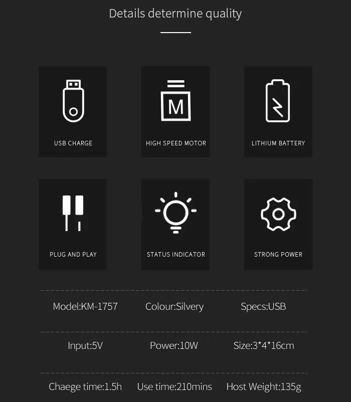 KEMEI Professional Electric Hair Trimmer for Men, Cordless Beard and Hair Clipper, Hair Cutter Machine, Rechargeable Set,Km-1757