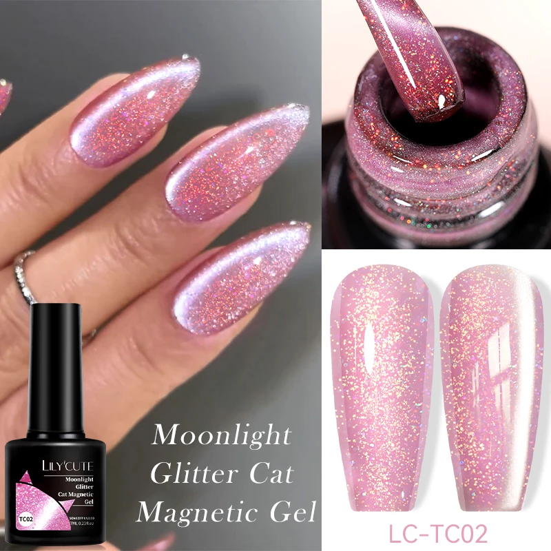Alternative view of LILYCUTE 7ML Moonlight Glitter Cat Magnetic Gel Nail Polish Purple Gold Foils Effect Sparking Long Lasting Manicure Nail Art Gel
