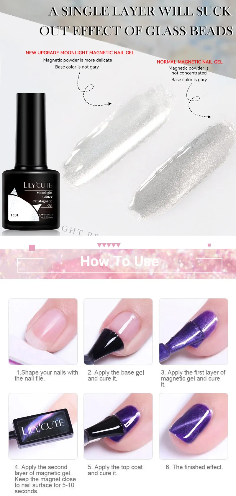 LILYCUTE 7ML Moonlight Glitter Cat Magnetic Gel Nail Polish Purple Gold Foils Effect Sparking Long Lasting Manicure Nail Art Gel