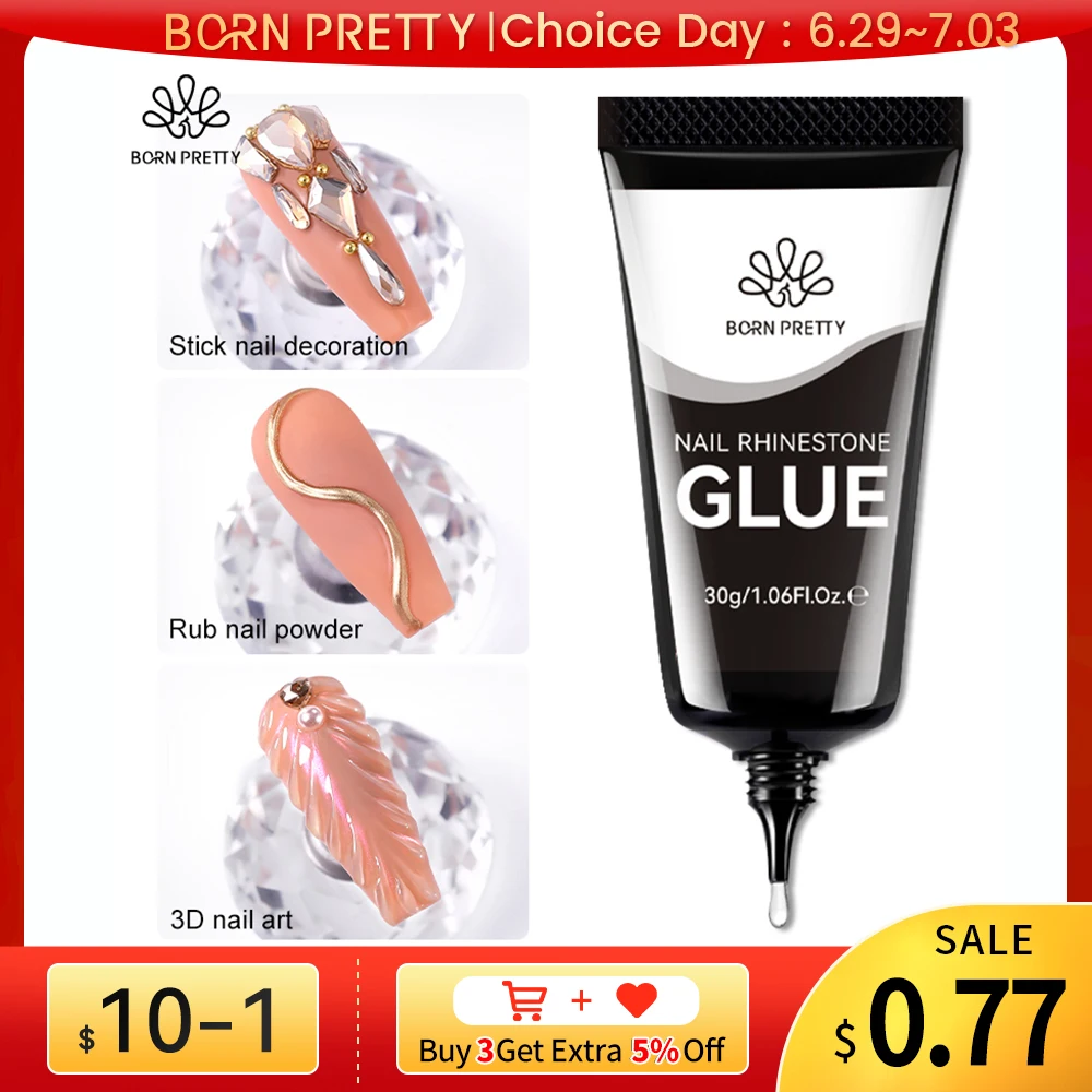 BORN PRETTY Nail Rhinestone Glue 30ML Super Strong Gel Nail Glue for Nail Charm 3D Nails Bling Gel for Decoration Nails Gems