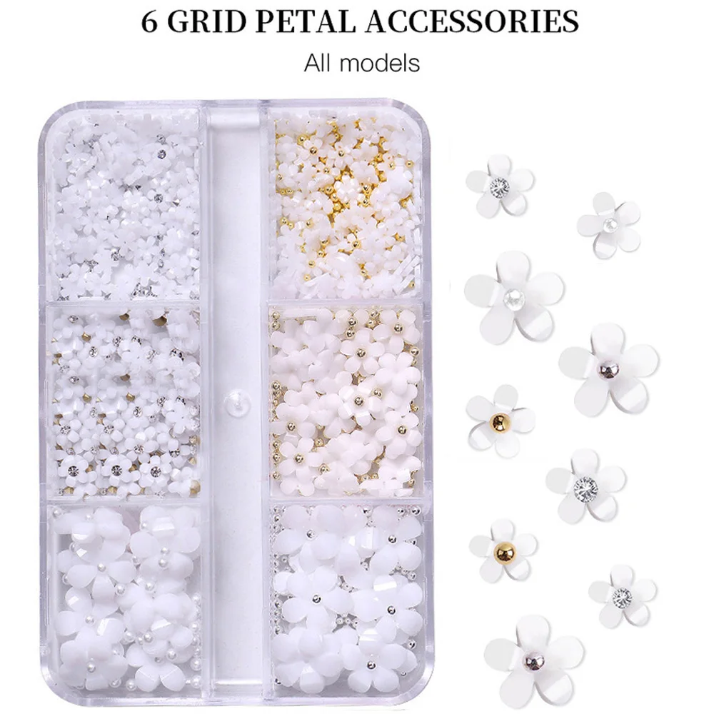 Hot Selling 6 Grids Macaron 3D Resin Five-petal Flowers Nail Art Deaoration Mixed Small Nail Ball/Crystal/Flamer Accessories Hot Selling 6 Grids Macaron 3D Resin Five-petal Flowers Nail Art Deaoration Mixed Small Nail Ball/Crystal/Flamer Accessories
