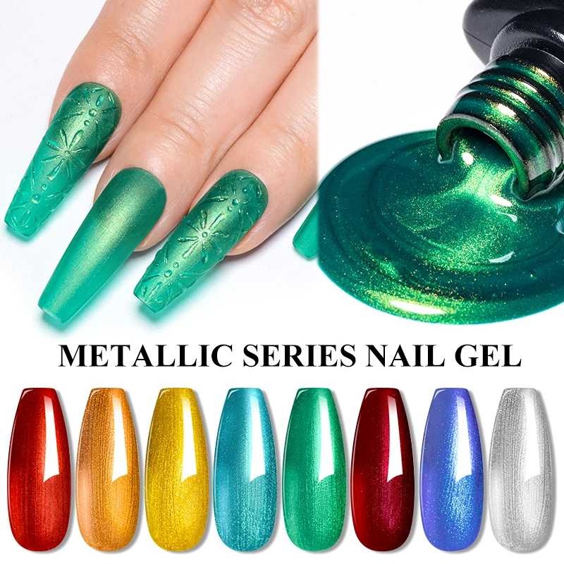Alternative view of MEET ACROSS 8 Colors Mirror Gel Nail Polish Long-lasting Quick-drying Metallic Gold Silver Red Semi Permanent Varnish Nail Art