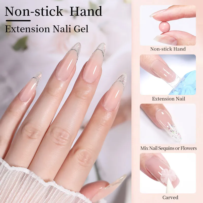 Alternative view of LILYCUTE 8ML Non Stick Hand Solid Extension Gel Nail Polish Clear Nude Pink Nail Finger Prolong Carving Flower Nail Art Hard Gel