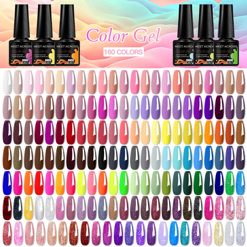 Alternative view of MEET ACROSS 160 Colors 7.3ml Gel Nail Polish Vernis Glitter Sparkly Semi Permanent Soak Off LED UV Gel Varnish Nail Art Manicure
