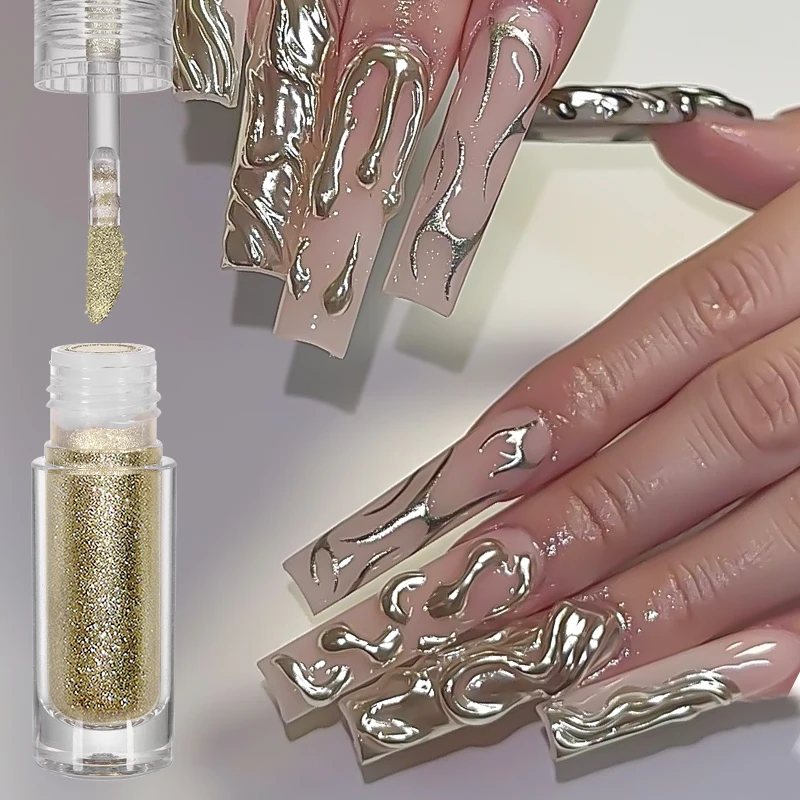 Alternative view of 1 Bottle Super-Bright Metallic Nail Powder Gold Silver Mirror Pigment French Style Liner Dust Nail Art Decoration