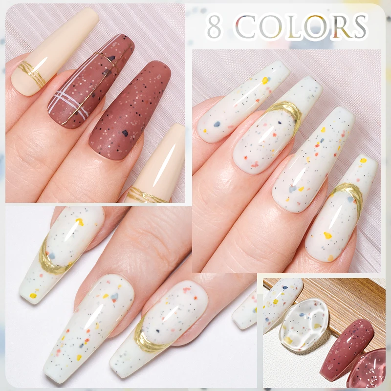 MEET ACROSS 7ml Light Blue Snowfalke Cream Gel Nail Polish Glitter Sequins Nail Art Varnish Nail Supplies Semi Permanant UV Gel