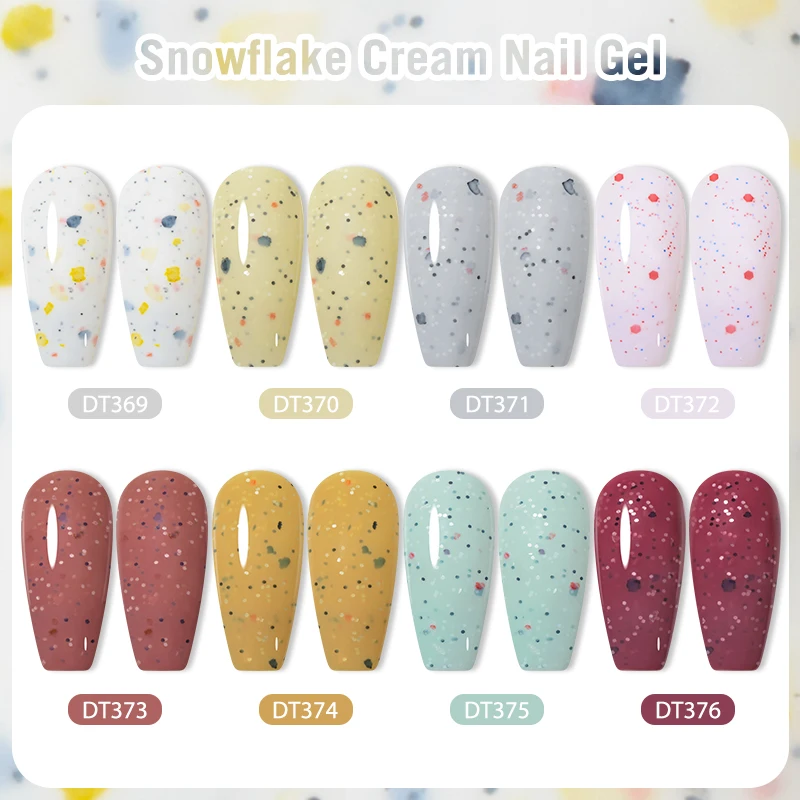 MEET ACROSS 7ml Light Blue Snowfalke Cream Gel Nail Polish Glitter Sequins Nail Art Varnish Nail Supplies Semi Permanant UV Gel
