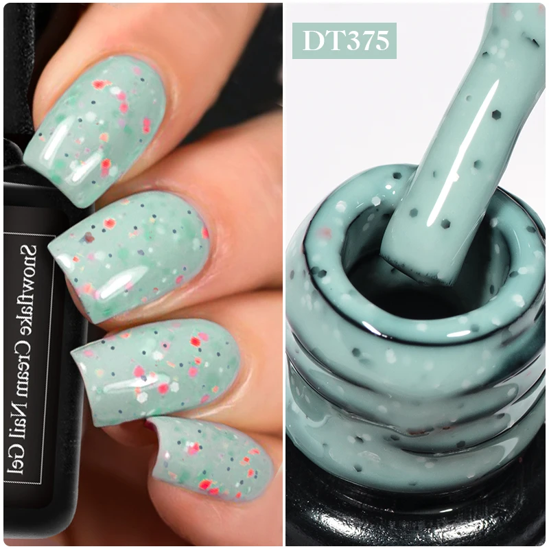 MEET ACROSS 7ml Light Blue Snowfalke Cream Gel Nail Polish Glitter Sequins Nail Art Varnish Nail Supplies Semi Permanant UV Gel