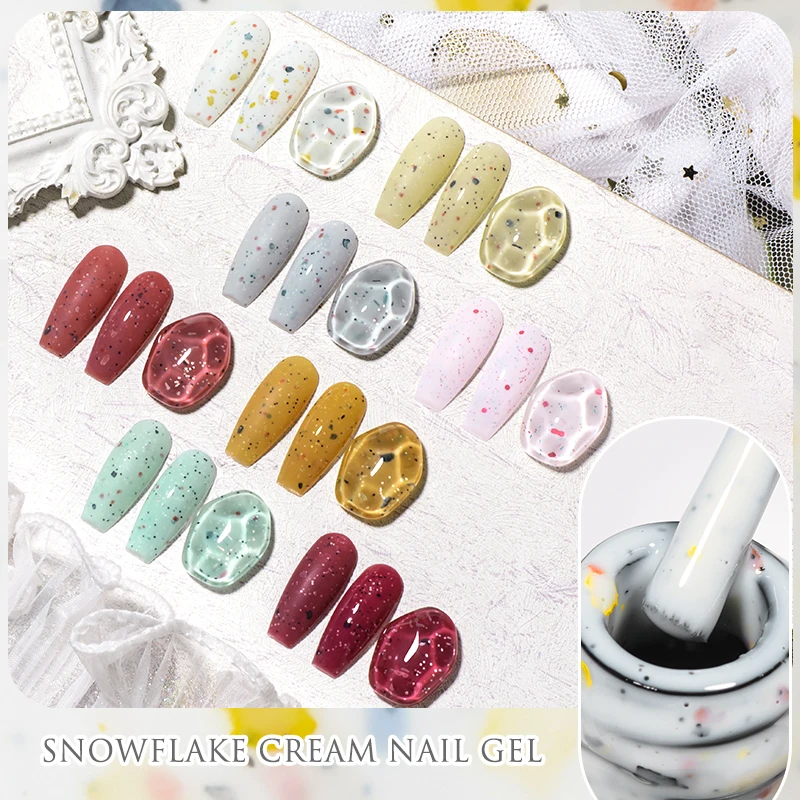MEET ACROSS 7ml Light Blue Snowfalke Cream Gel Nail Polish Glitter Sequins Nail Art Varnish Nail Supplies Semi Permanant UV Gel