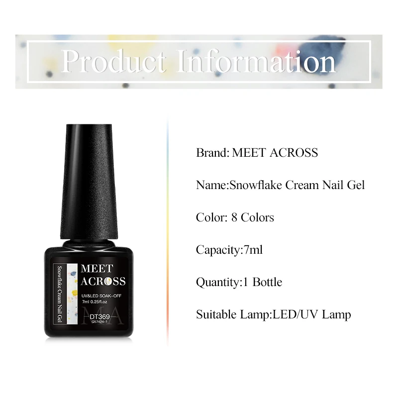 MEET ACROSS 7ml Light Blue Snowfalke Cream Gel Nail Polish Glitter Sequins Nail Art Varnish Nail Supplies Semi Permanant UV Gel