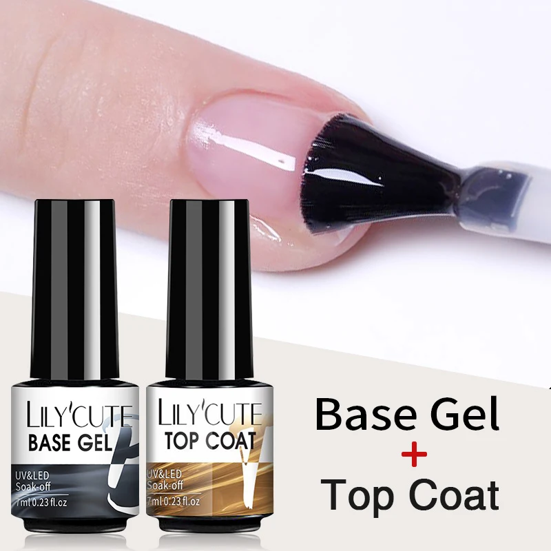 LILYCUTE 7ml Base Top Coat Gel Polish UV Soak Off Semi Permanent Nail Art Gel Varnish Base Gel Top Coat Gel Varnish