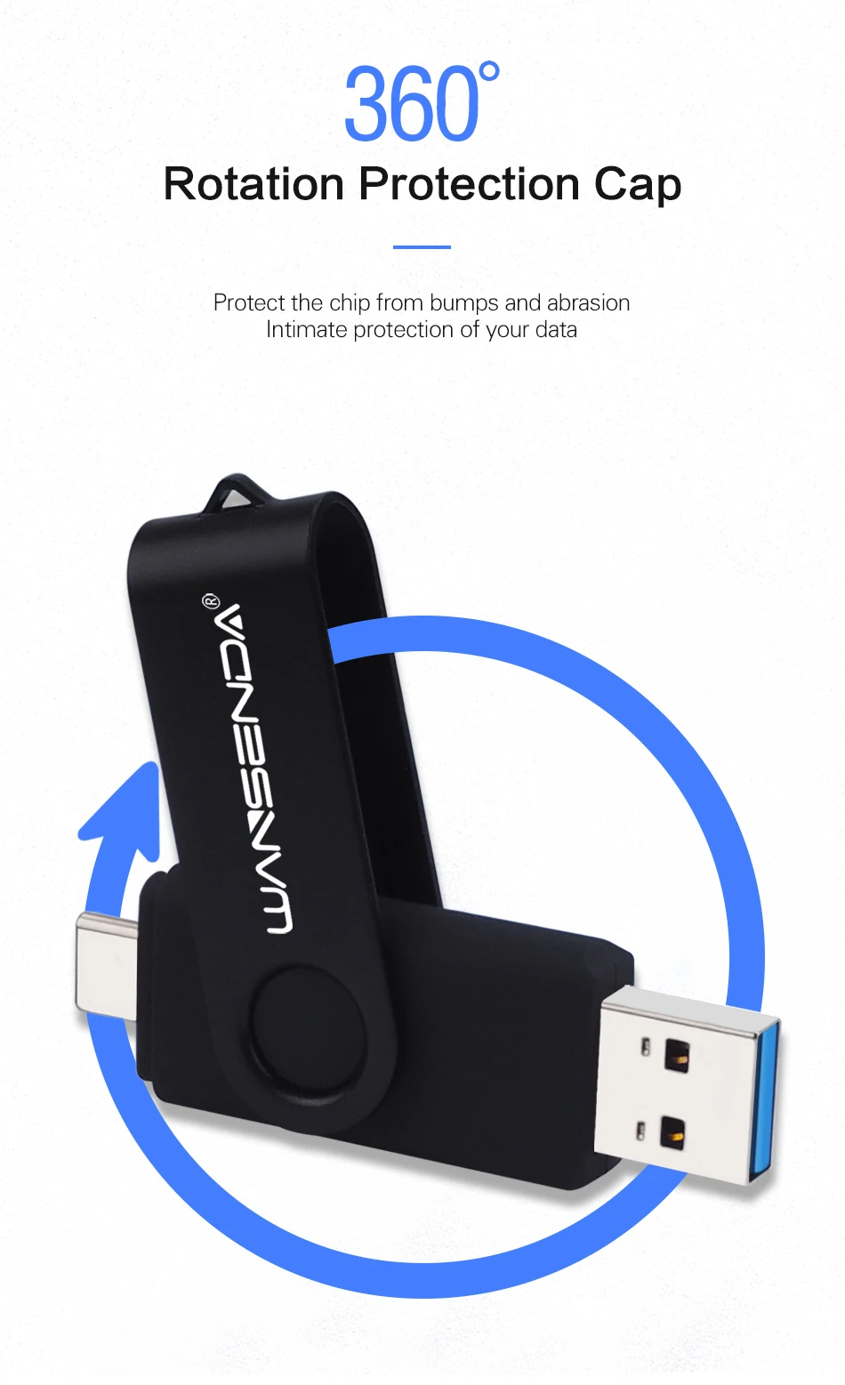 WANSENDA TYPE C USB 3.0 Flash Drive Metal Pen Drive 512GB 256GB 128GB 64GB 32GB 16GB Memory Stick 2 IN 1 High Speed Pendrives