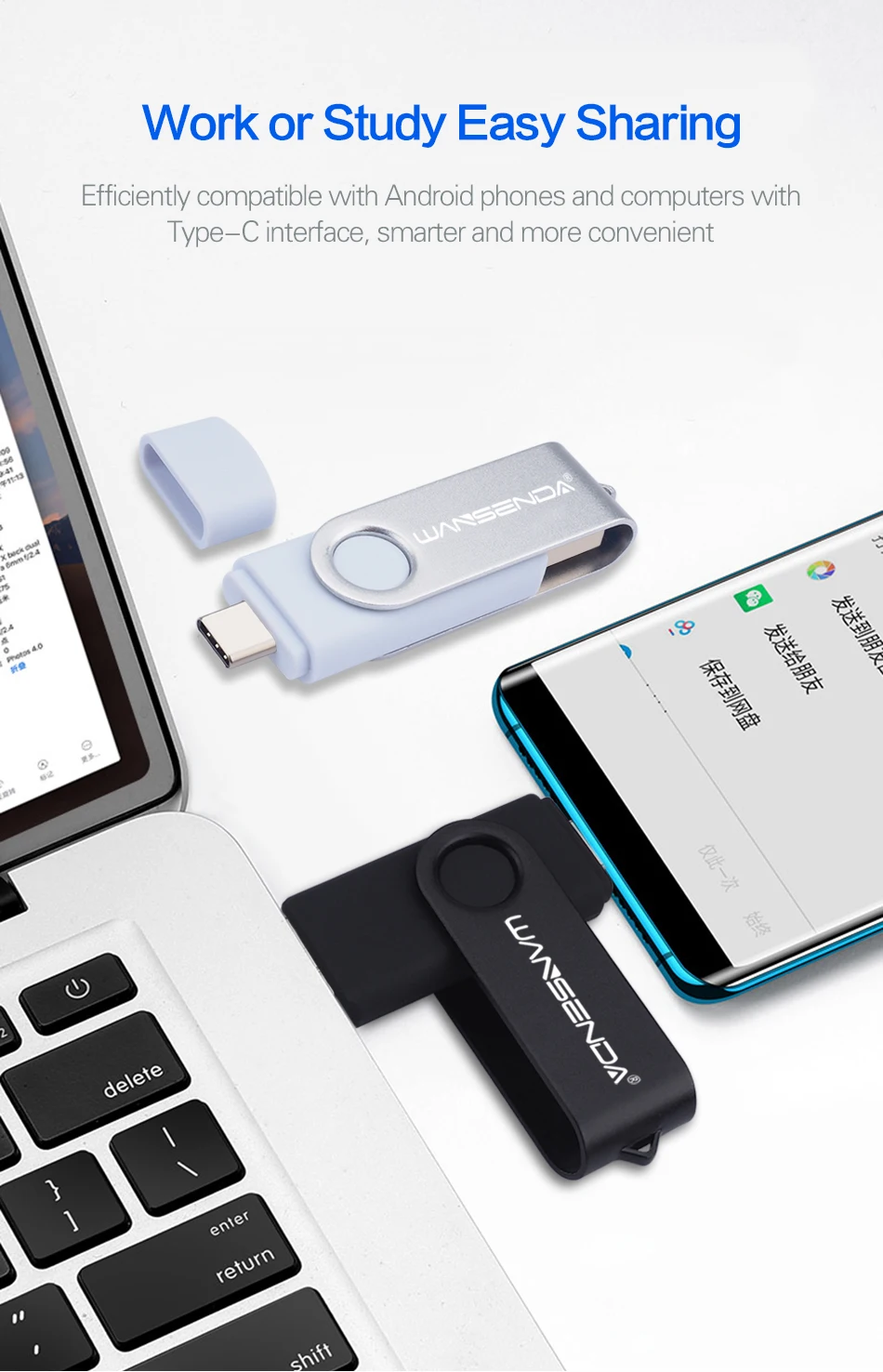 WANSENDA TYPE C USB 3.0 Flash Drive Metal Pen Drive 512GB 256GB 128GB 64GB 32GB 16GB Memory Stick 2 IN 1 High Speed Pendrives