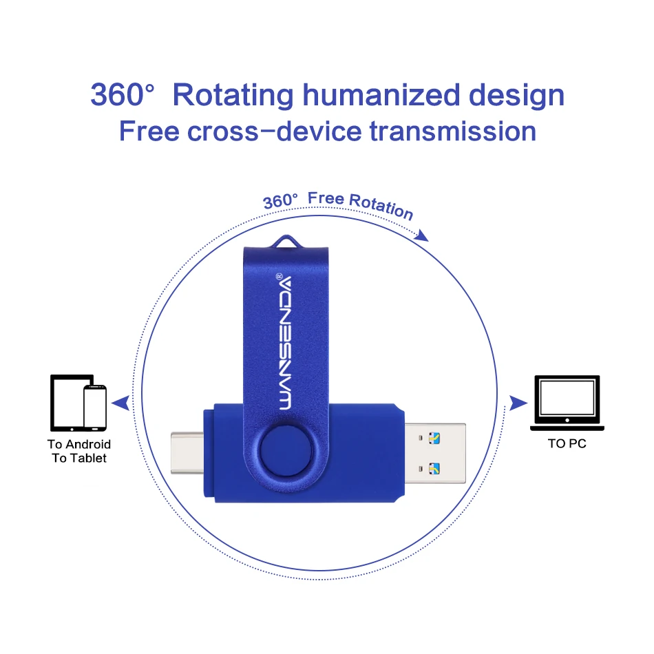 Alternative view of WANSENDA TYPE C USB 3.0 Flash Drive Metal Pen Drive 512GB 256GB 128GB 64GB 32GB 16GB Memory Stick 2 IN 1 High Speed Pendrives