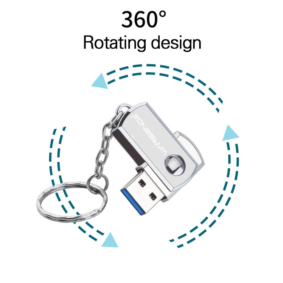 Alternative view of Stainless Steel USB 3.0 USB Flash Drive 256GB 128GB Rotation Pen Drive 16GB 32GB 64GB Pendrive USB Memory Stick with Keychain