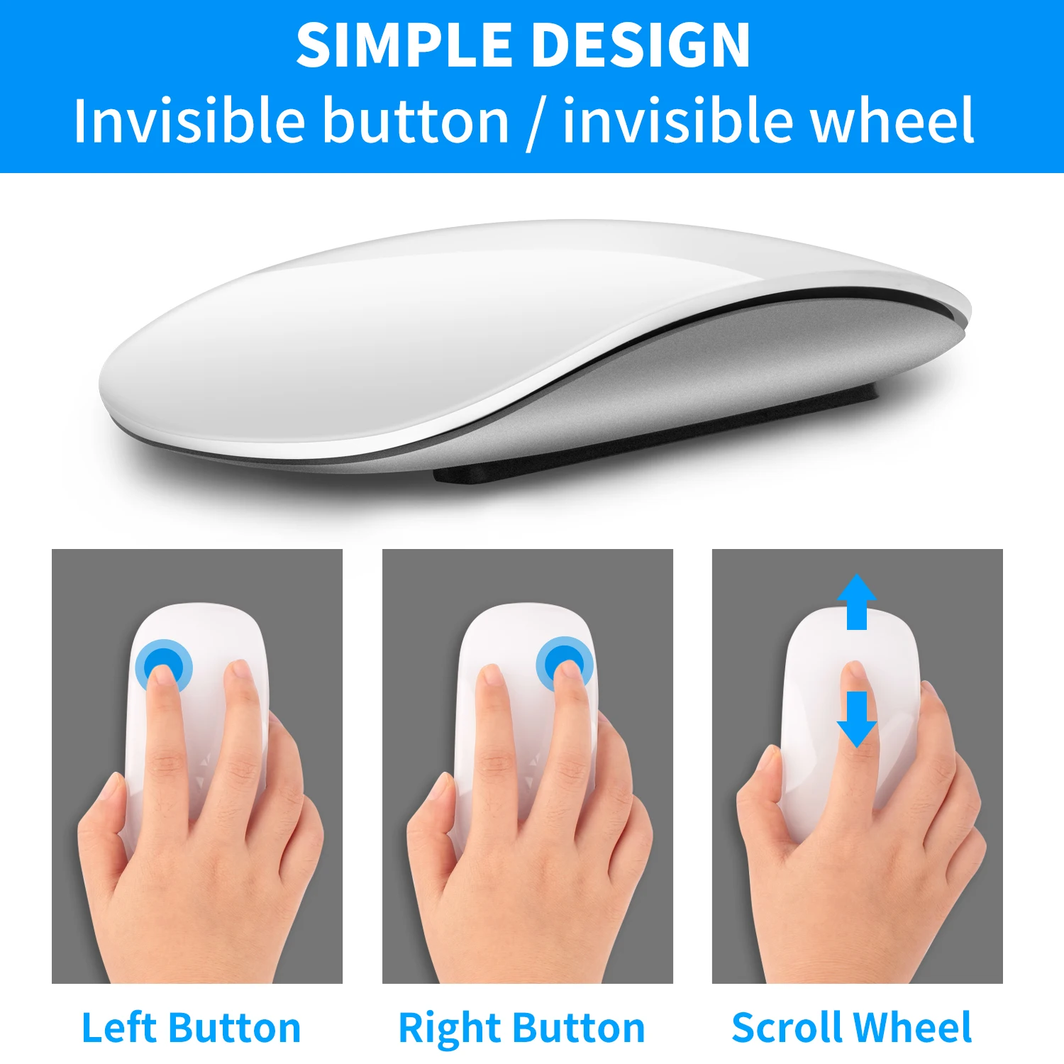 Alternative view of Bluetooth 4.0 Wireless Mouse Rechargeable Silent Multi Arc Touch Mice Ultra-thin Magic Mouse For Laptop Ipad Mac PC Macbook