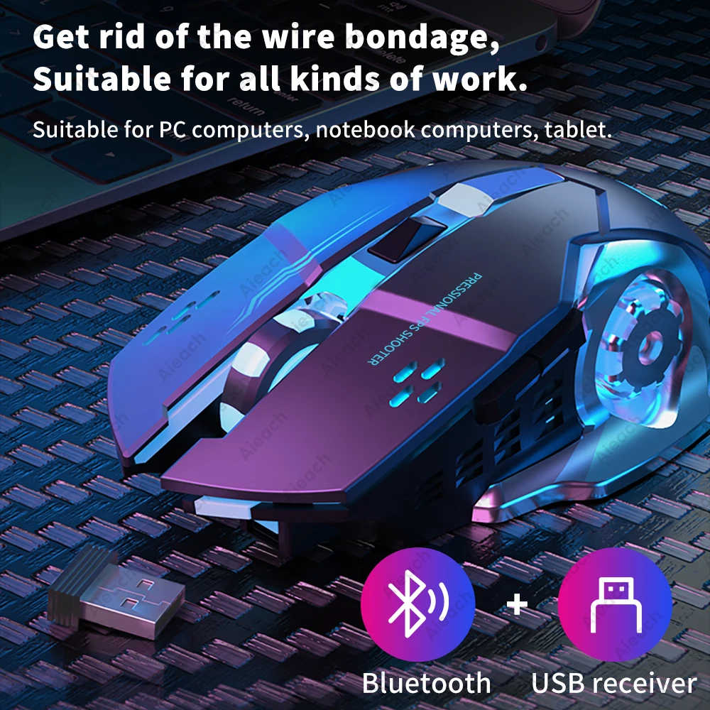 Alternative view of Rechargeable Wireless Mouse Gaming Computer Silent Bluetooth Mouse USB Mechanical E-Sports Backlight PC Gamer Mouse For Computer