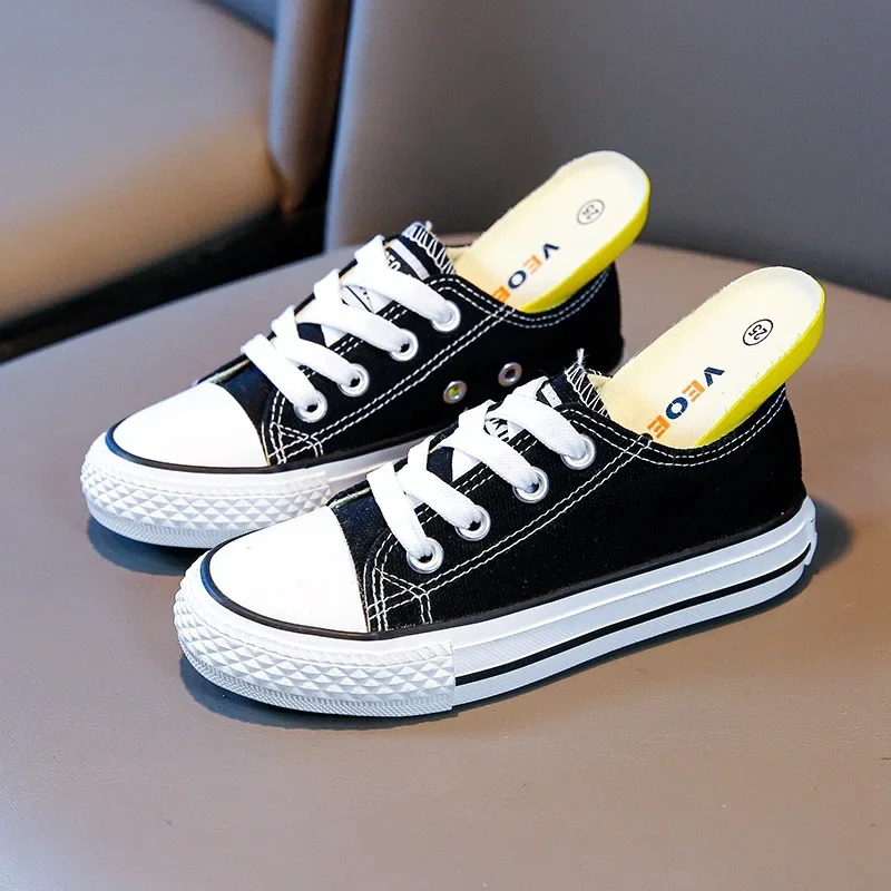 Alternative view of Solid Color Children Board Shoes Canvas Casual Low-top Boys Girls Lace-up Canvas Shoes Kids Riding Sprinting Sports Board Shoes