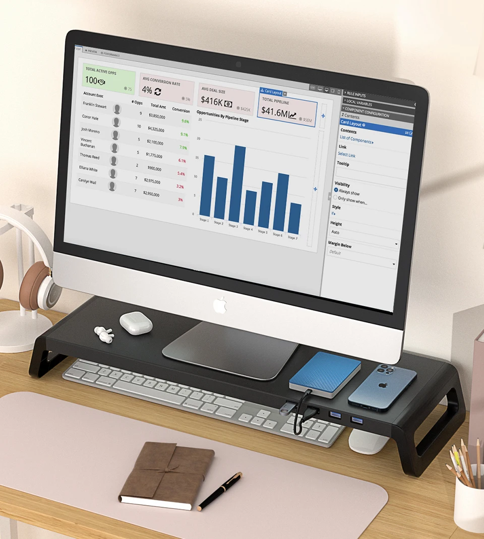 Monitor Desk Stand for Reduced Neck Strain ABS Legs Aluminium Monitor Riser with USB3.0 Hub PC Computer Laptop Desktop Organizer