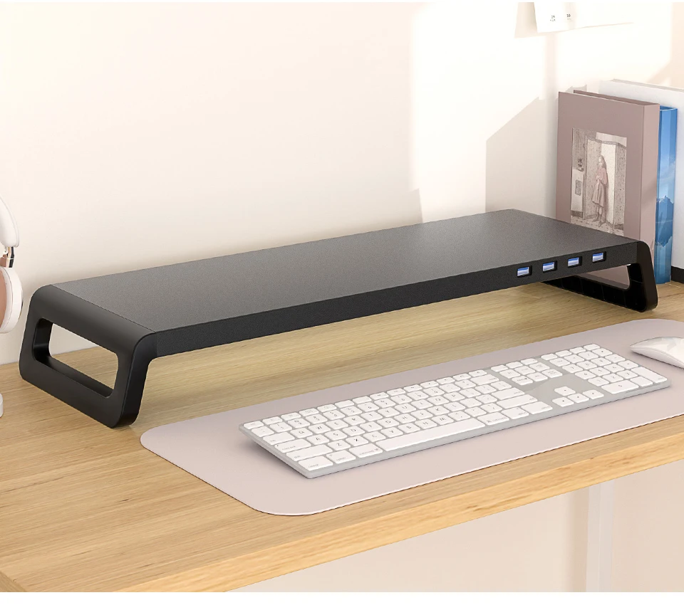 Monitor Desk Stand for Reduced Neck Strain ABS Legs Aluminium Monitor Riser with USB3.0 Hub PC Computer Laptop Desktop Organizer