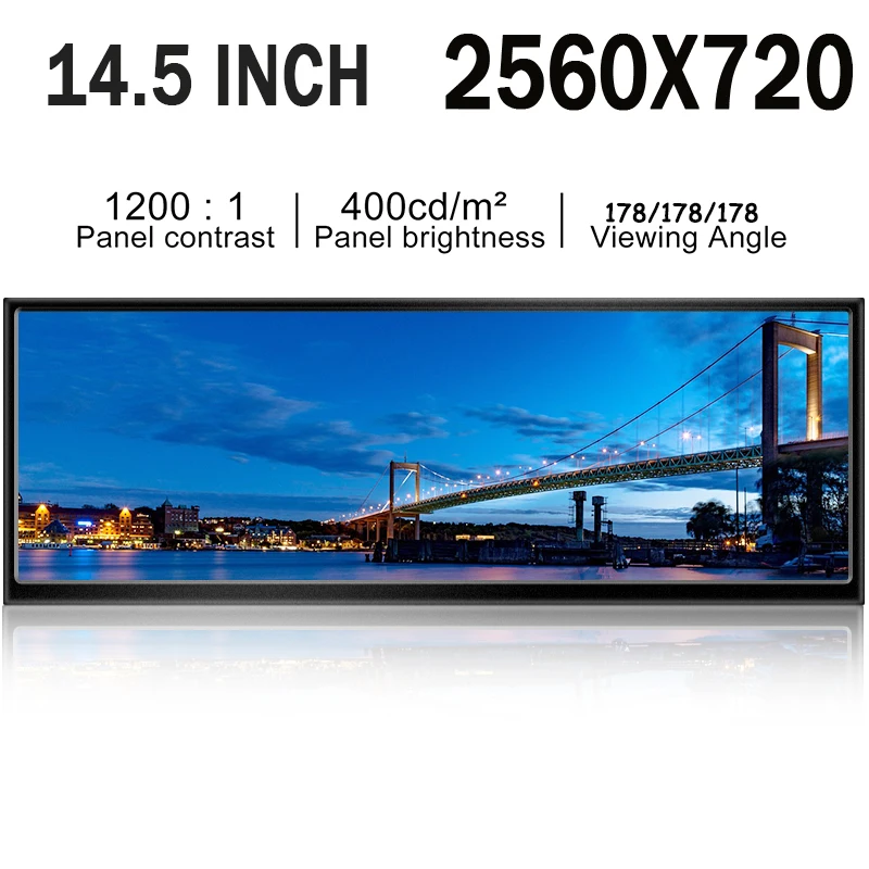 Alternative view of 12.3 /14.5 inch Touch Screen Monitor Type C 1920x720 / 2.5K IPS Display Ultra Wide Monitor USB C LCD Bar Type Display Widescreen