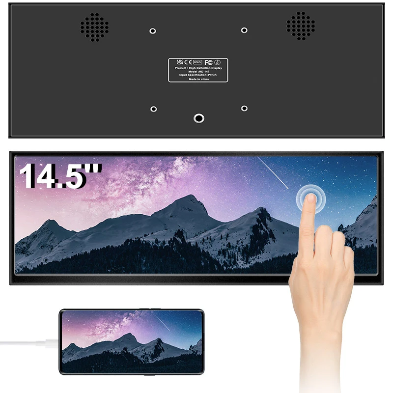 12.3 /14.5 inch Touch Screen Monitor Type C 1920x720 / 2.5K IPS Display Ultra Wide Monitor USB C LCD Bar Type Display Widescreen