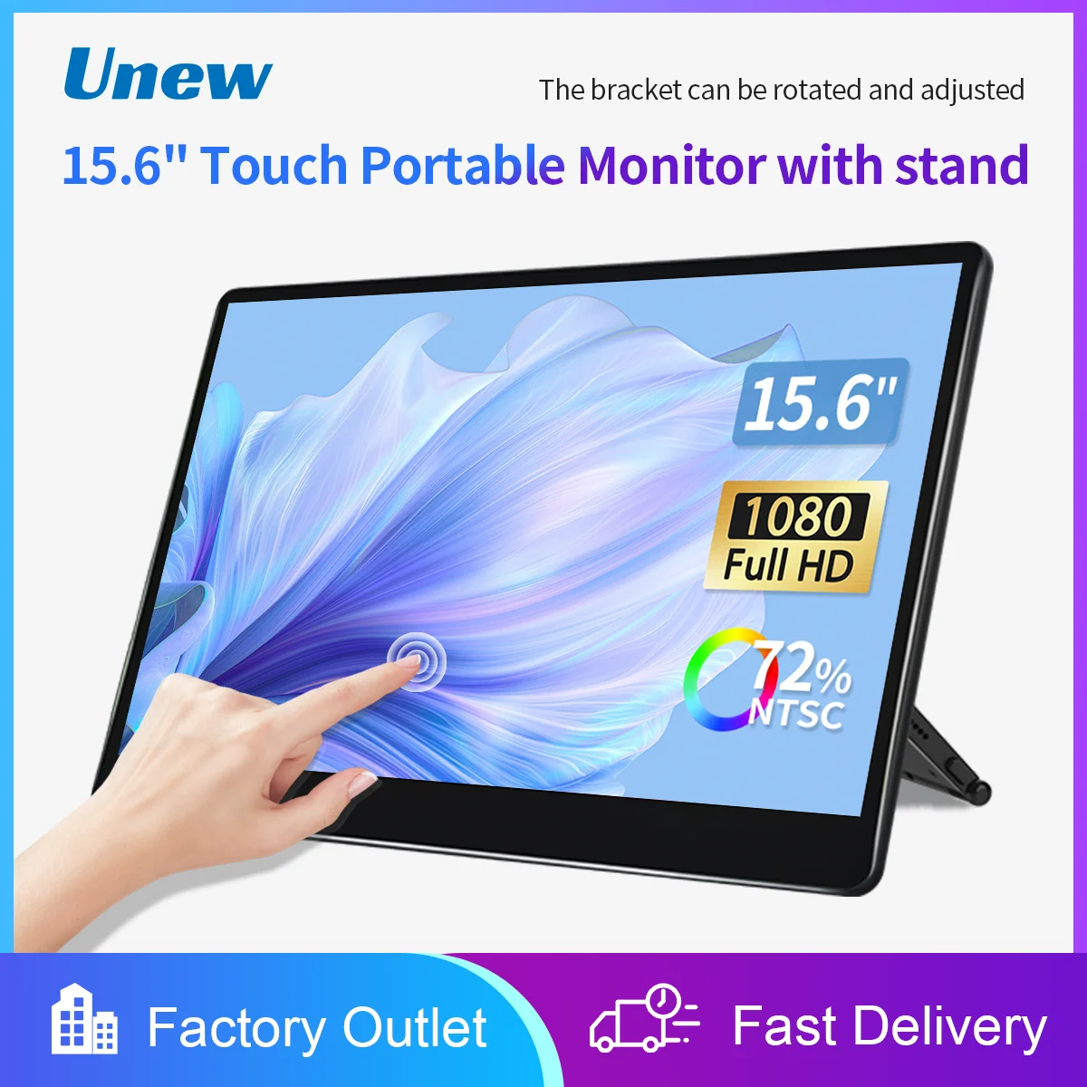 15.6 inch Touch Portable Monitor FHD 1920x1080 Second Screen Display HDMI USB Type C for PS 4/5 Xbox Switch PC Laptop with Stand
