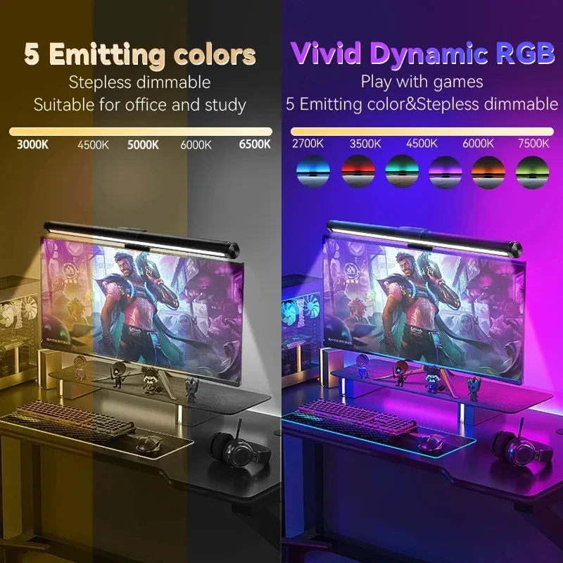 Alternative view of RGB LED Desk Lamp Dimmable Office Computer Eye-caring Table Lamps for Study Reading Screen Monitor Hanging Light Bar