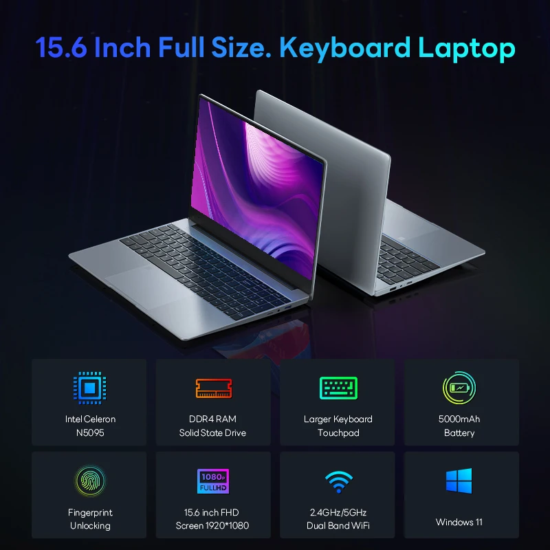 Alternative view of BYONE 15.6 Inch IPS Screen Laptop 16GB RAM Intel 11th N5095 Netbook Windows 11 Pro Gaming Office Notebook Business Pc Portable