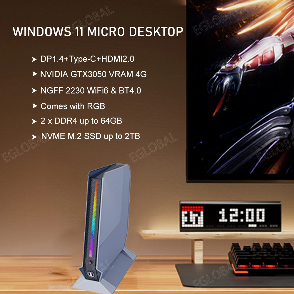 Alternative view of Gaming Mini PC 12th Gen Intel Core i9 12900H i7 12700H With Nvidia RTX3050 8G Desktop Gamer Computer PCIE 4.0 WiFi 6 BT5.2