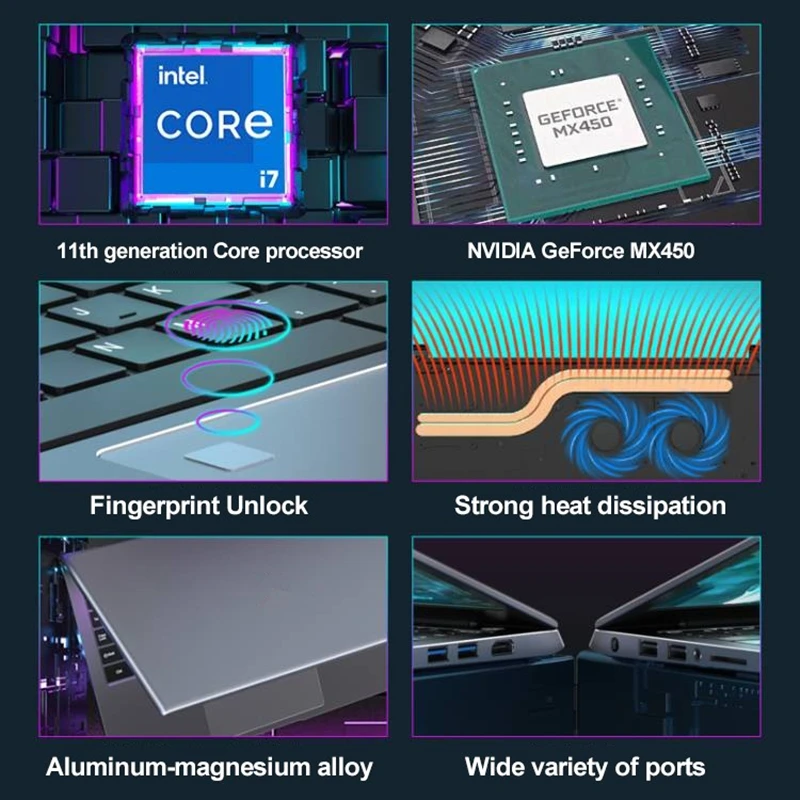 Alternative view of 15.6 Inch Gaming Laptop i9 Intel i7 1360P 1260P NVIDIA MX550 4G IPS Fingerprint Office Ultrabook Slim Notebook Windows 11 WiFi