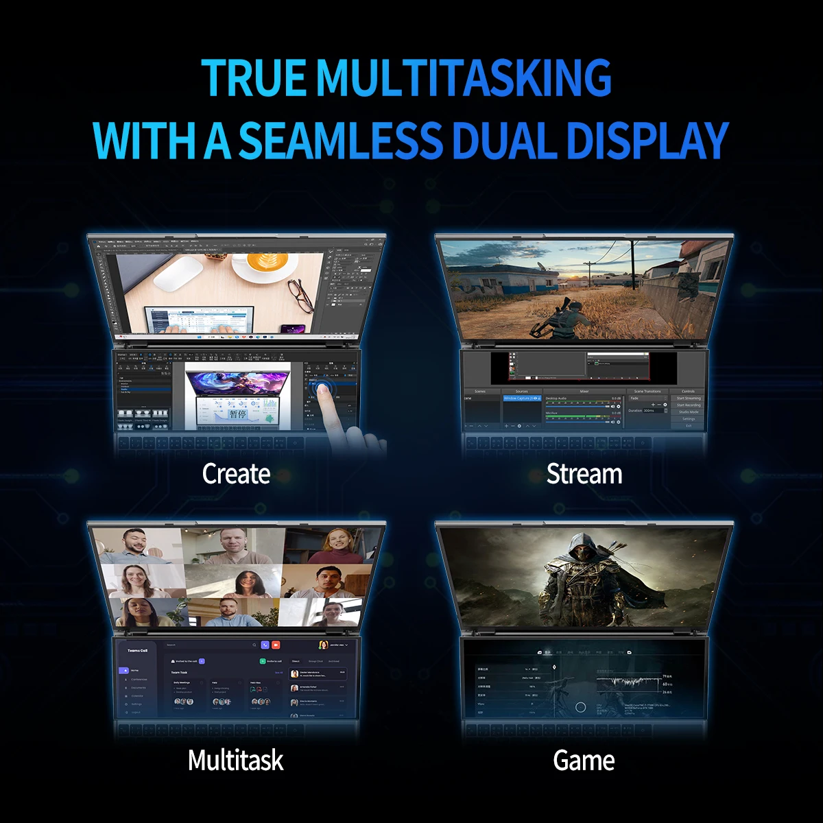 Alternative view of Topton Dual Screen Gaming Laptop 16 Inch IPS + 14'' Touch Intel i9-10885H I7-10750H Max 64GB 4TB Slim Notebook Gamer PC Computer