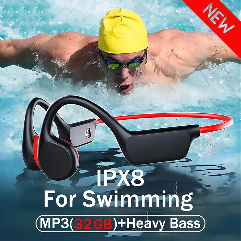 True Bone Conduction Headphones IPX8 Waterproof 32GB MP3 Professional Swimming Headset For Swimming Sports Run Music Surfing