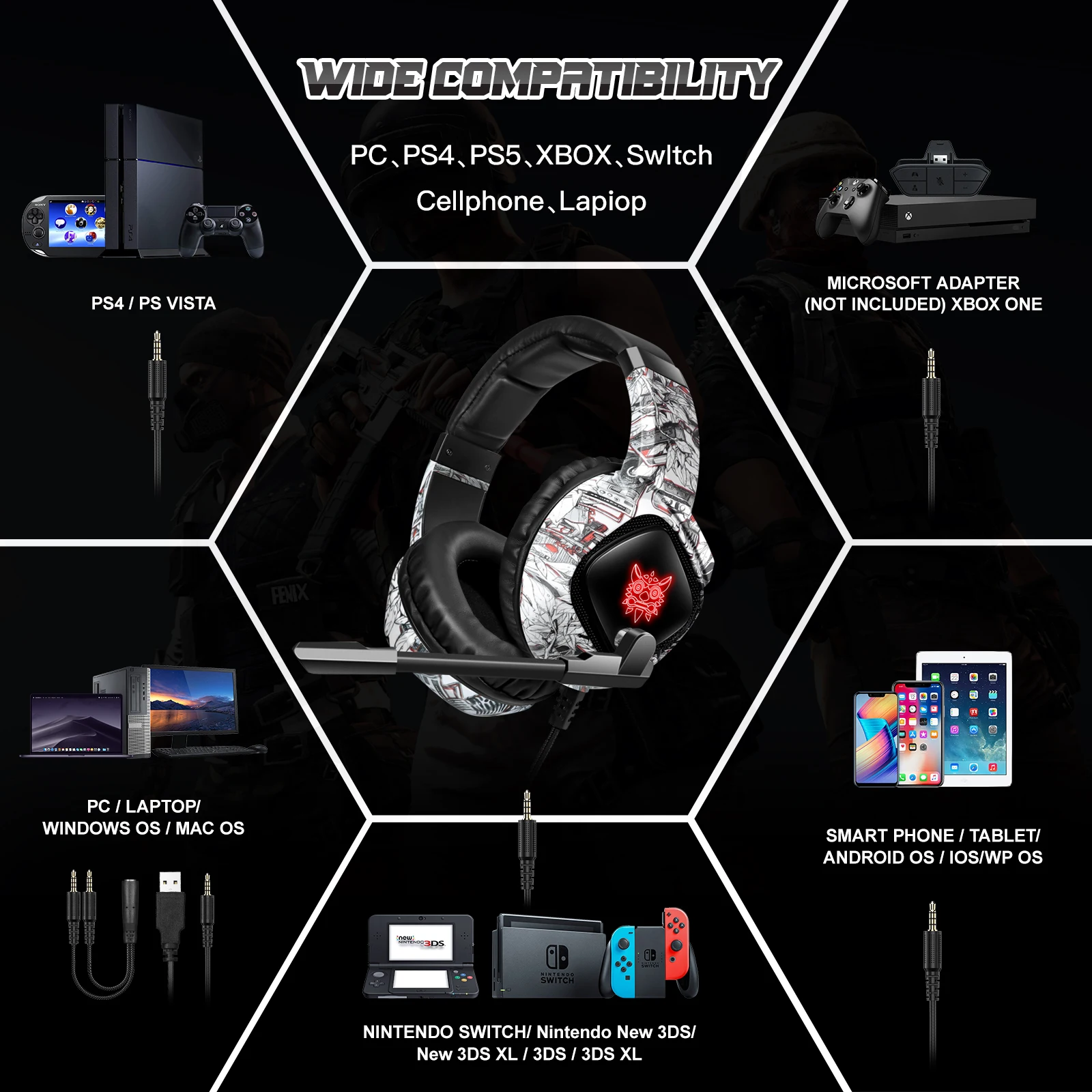 Alternative view of ONIKUMA Professional Gaming Headphone with Mic LED Backlight Wired Headset Gamer Noise Canceling For PS4 PS5 XBOX PC Gamer