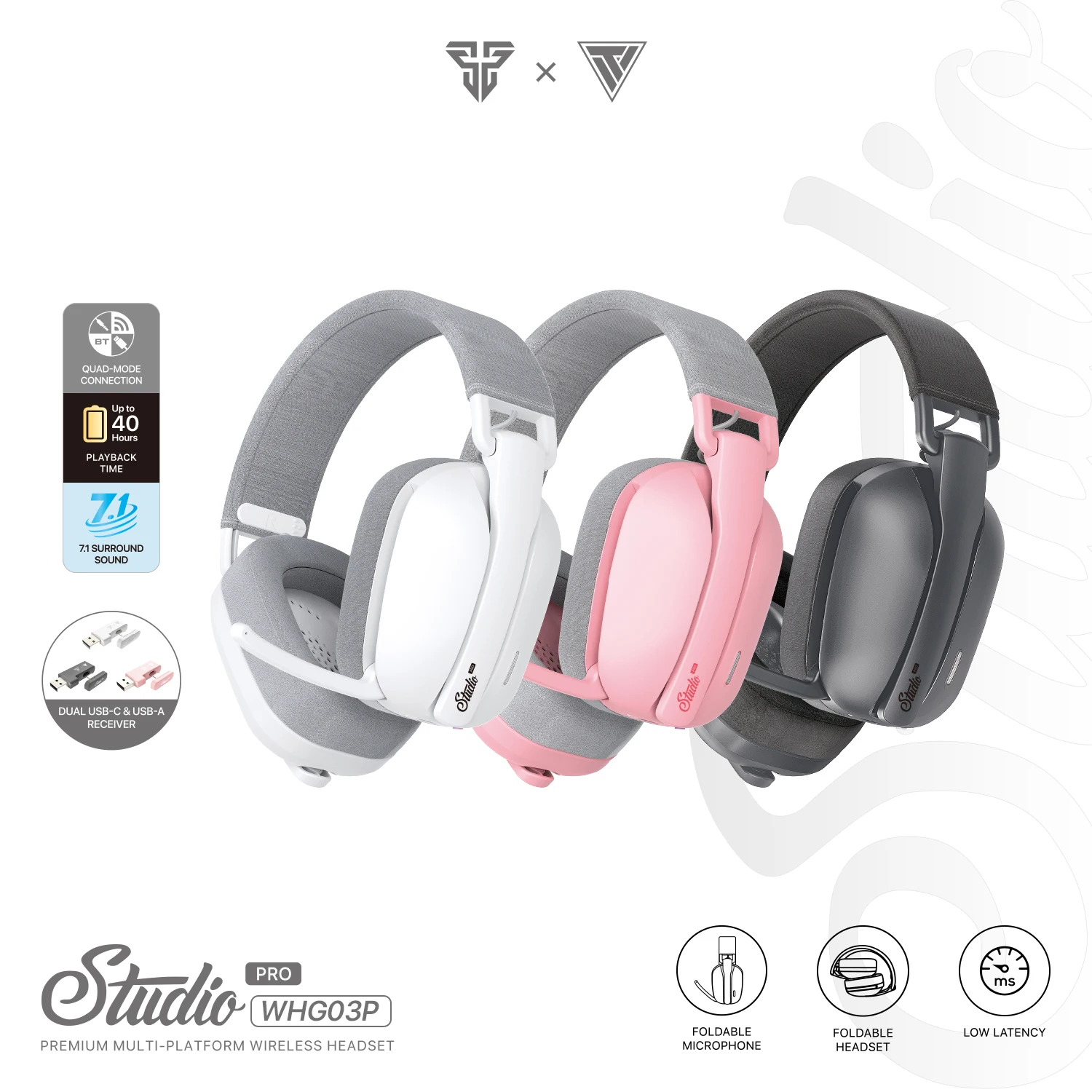 FANTECH WHG03P STUDIO PRO Gaming Headphones Wired& Wireless Bluetooth 7.1 Surround Headset With Noise Reduction Mic For PS5 XBOX FANTECH WHG03P STUDIO PRO Gaming Headphones Wired& Wireless Bluetooth 7.1 Surround Headset With Noise Reduction Mic For PS5 XBOX