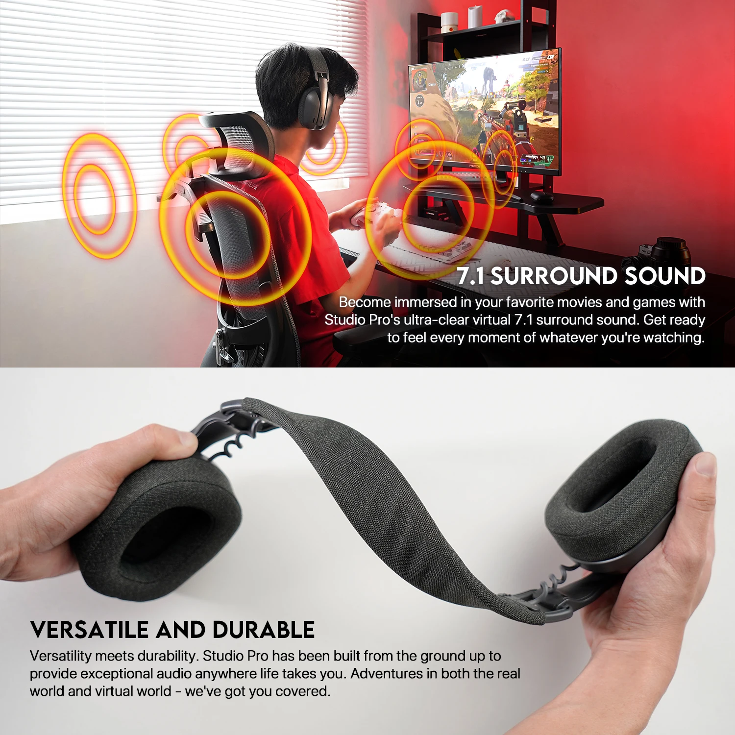 FANTECH WHG03P STUDIO PRO Gaming Headphones Wired& Wireless Bluetooth 7.1 Surround Headset With Noise Reduction Mic For PS5 XBOX FANTECH WHG03P STUDIO PRO Gaming Headphones Wired& Wireless Bluetooth 7.1 Surround Headset With Noise Reduction Mic For PS5 XBOX