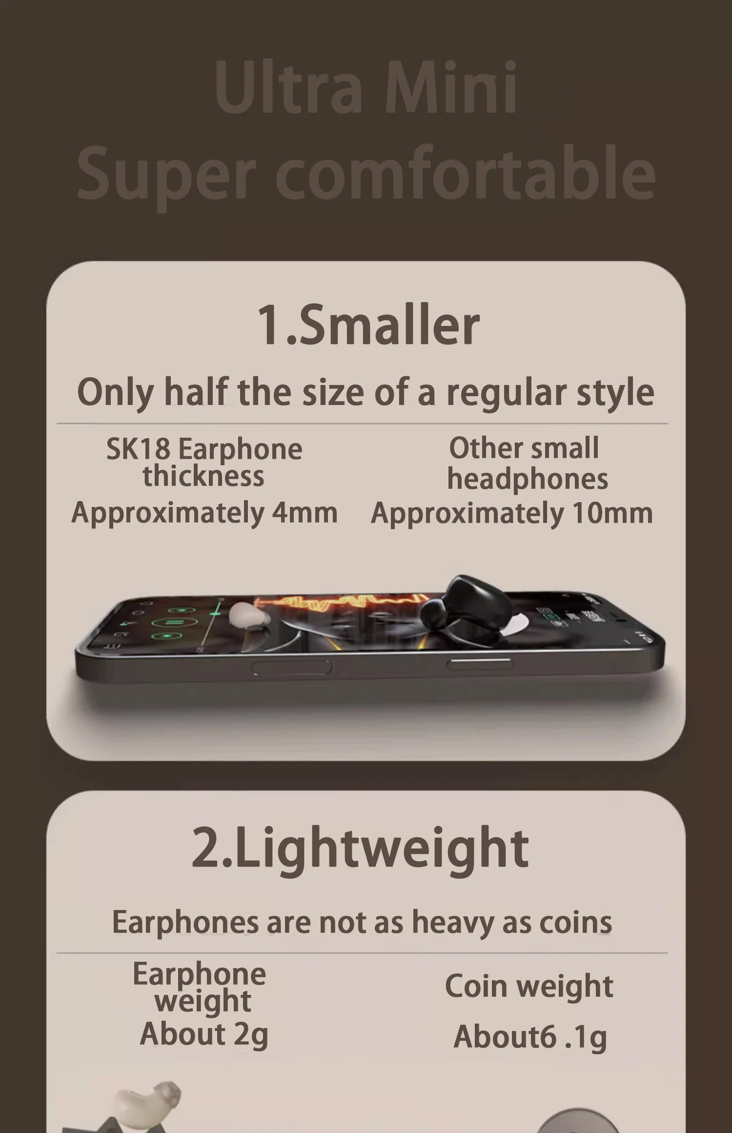 SK Small Headphones Wireless Bluetooth Headset Sport Sleeping Invisible Comfortable To Wear Bass Earbuds Earphone For All Phones